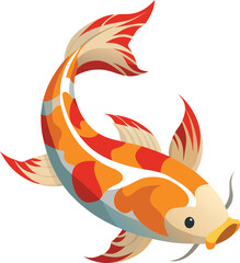 Vibrant Koi Fish Illustration, Red and Orange Scales, Aquatic Animal Design, Japanese Fish Art