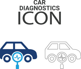 Car diagnostics Line art icons, such as turbocharger diagnostics, fuel injector, turbine, spark plug, and more. Vector illustration. Easily changes to any color.