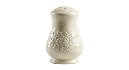 Elegant ceramic salt shaker with floral design for kitchen table condiment seasoning and dining essential
