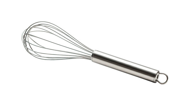 Stainless steel whisk kitchen utensil for cooking baking mixing beating eggs cream batter tool isolated - Powered by Adobe