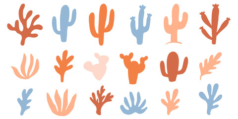 Obraz premium Western plant desert cacti vector illustration set