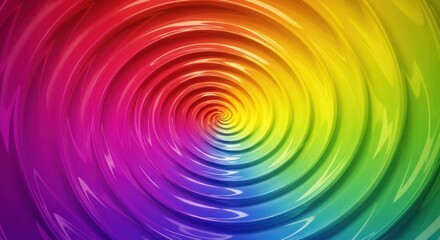 Concentric waves painted in rainbow hues spiral inward to a central point