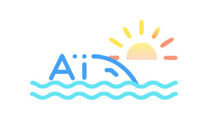 Ai powered water wave with sun vector illustration for summer vacation and travel logo design concept