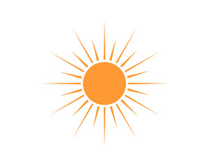 Vibrant orange sunburst icon on white. Represents energy, warmth, and summer. Ideal for weather forecasts, travel, design projects, and conveying positivity.