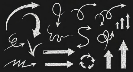 Set of sketched arrows in different shapes and directions isolated PNG with Transparent Background
