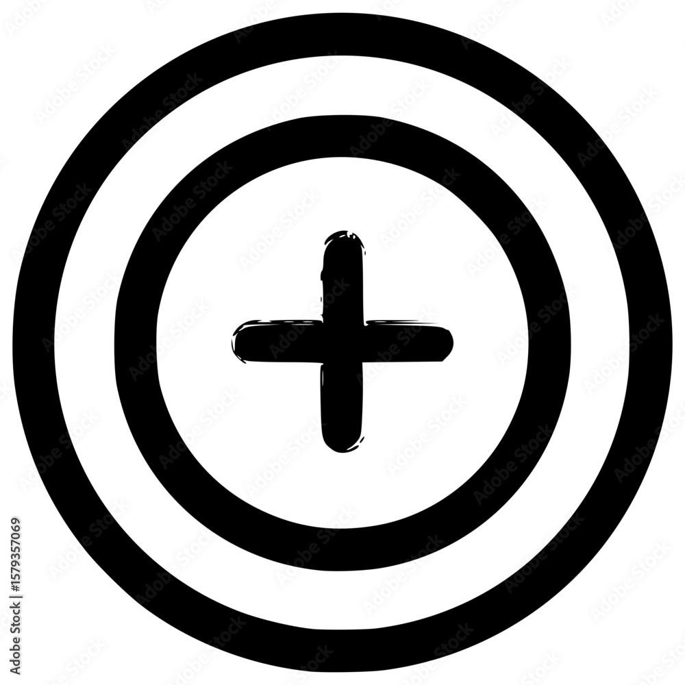 Poster minimalist vector icon of a target with a plus symbol in the center
