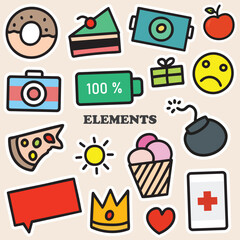 Line marker hand drawn colorful element set. Sketch pencil stroke vector graphic pen underline scribble icon. Hand drawn line heart, crown, star symbol highlight marker shape. Vector illustration