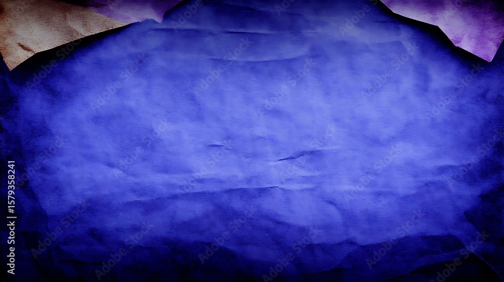 Poster textured blue fabric background with subtle folds and a dark vignette effect that create depth and