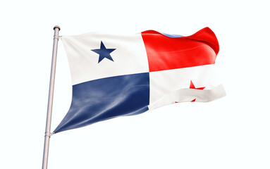 Panama national flag waving isolated on white background with clipping path.