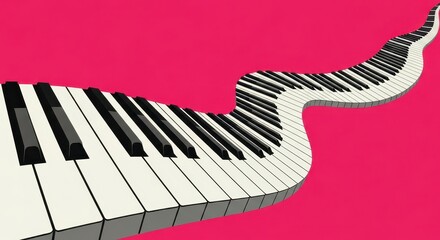 Surreal flowing piano keyboard on a pink background isolated PNG with Transparent Background