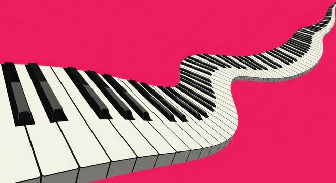 Surreal flowing piano keyboard on a pink background isolated PNG with Transparent Background