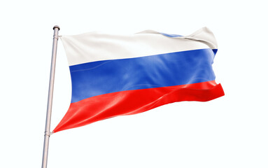 Russia national flag waving isolated on white background with clipping path.