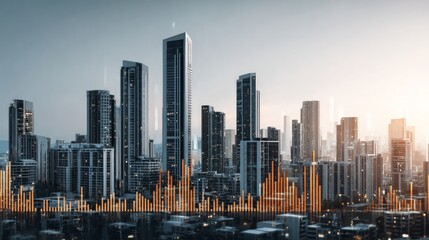 Fototapeta premium Contemporary real estate visuals with charts and high-rise buildings