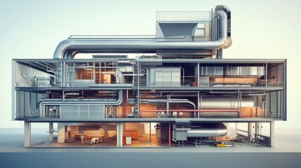 Detailed Cutaway View of HVAC Systems in a High-Rise Building