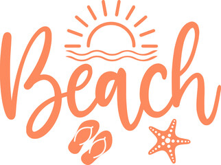 Beach typography clip art design on plain white transparent isolated background for card, shirt, hoodie, sweatshirt, apparel, tag, mug, icon, poster or badge