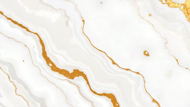 Abstract gold and white marble texture with wavy lines  