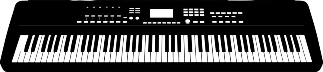 Black and White Electronic Keyboard with Display and Buttons Illustration