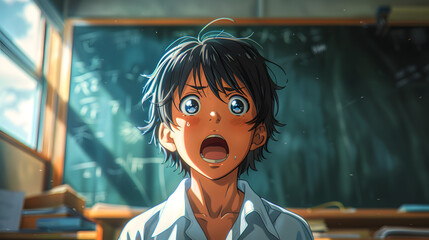 A young boy in a neat school uniform stands confidently in front of a classroom blackboard, capturing the spirit of education, learning, and youthful ambition.

