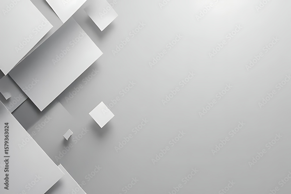 Aufkleber abstract composition of overlapping gray and white geometric shapes with shadows on a light gray bac