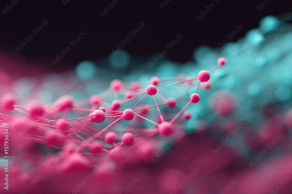 Poster abstract network of connected nodes, symbolizing connectivity, science, innovation. use for tech, re
