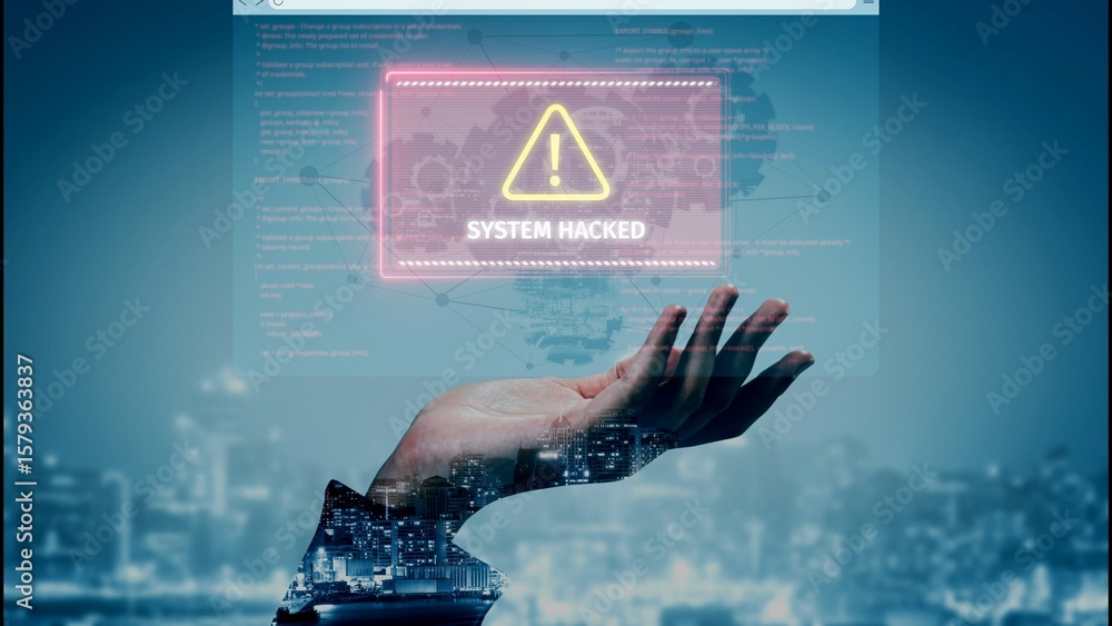 Poster cybersecurity defense and system protection from hackers, secure digital systems, cyberattack preven