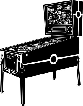 Black and White Pinball Machine with Retro Sci-Fi Artwork