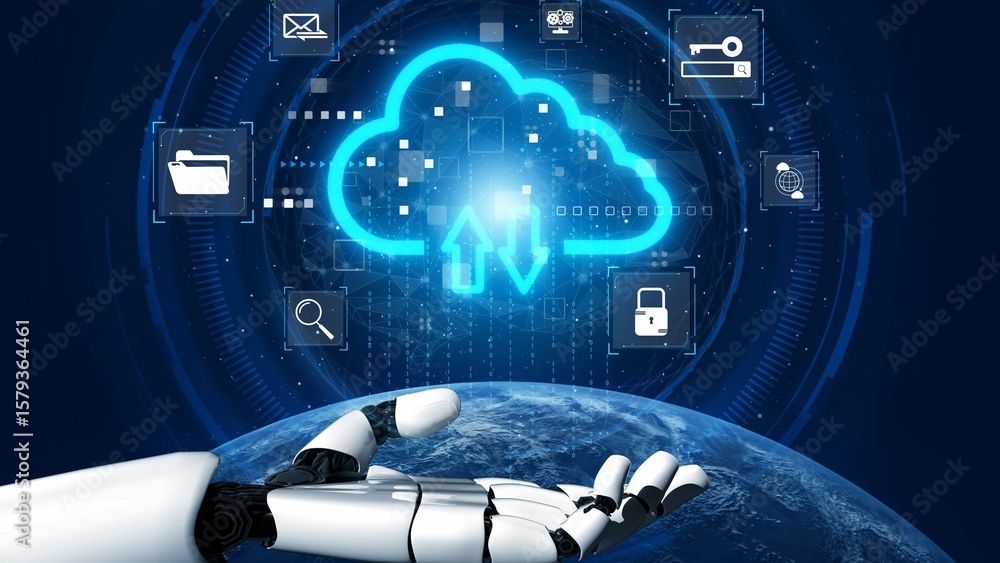 Poster cloud computing, cloud strategy, and cloud technology transforming digital infrastructure with scala