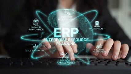 ERP platform visual showing centralized system for enterprise resource planning, improving...