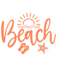 Fototapeta premium Beach typography clip art design on plain white transparent isolated background for card, shirt, hoodie, sweatshirt, apparel, tag, mug, icon, poster or badge