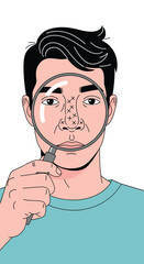 Obraz premium Close-up examination of facial skin imperfections and pores magnified for detailed inspection