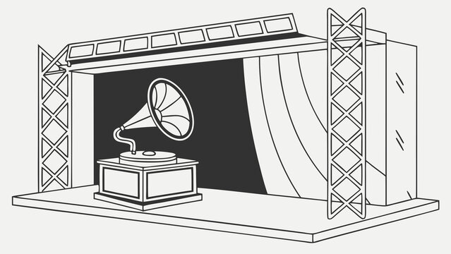 Vintage gramophone on stage vector illustration for music event and retro design projects use case of the past