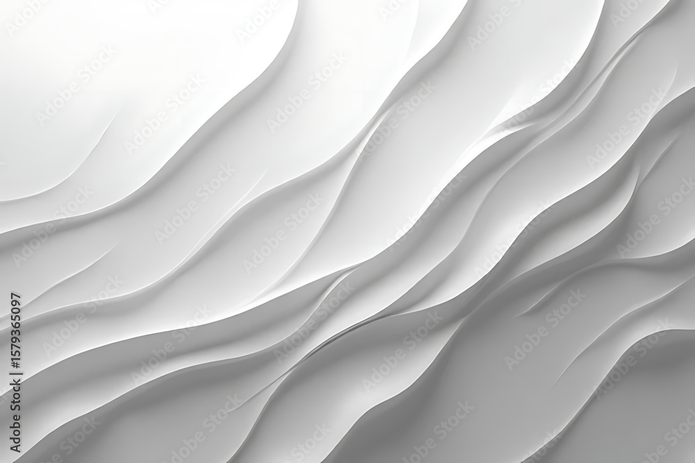 Aufkleber abstract white and gray flowing wave shapes with soft shadows and subtle gradients creating a textur