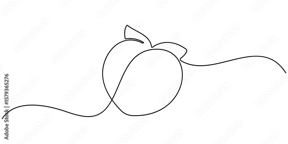 Aufkleber peach fruit continuous one line drawing, peach fruit in continuous line art drawing style. simple bl