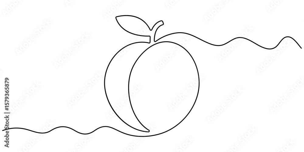 Poster peach fruit continuous one line drawing, peach fruit in continuous line art drawing style. simple bl
