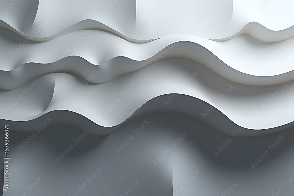 Poster abstract white wavy shapes with shadows and highlights creating a three-dimensional effect and a sen