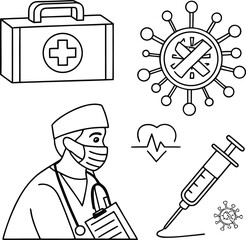 Medical Healthcare Line Icons – Stethoscope, Ambulance, Pill & Medical Symbol Vector Set