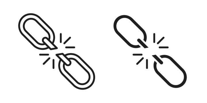 Broken link icons in trendy linear style vector. Vector illustration