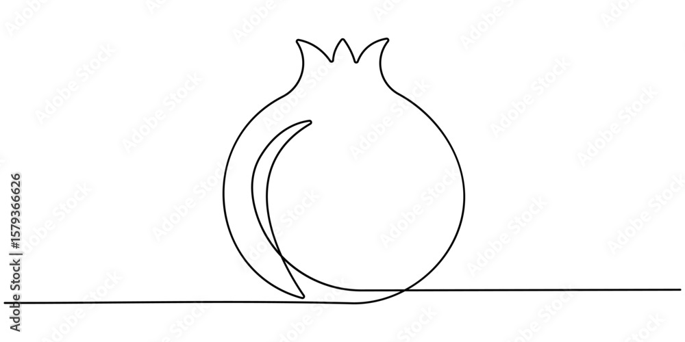 Poster continuous linear drawing of pomegranate. one line drawing garnet. pomegranate in one line style. ve