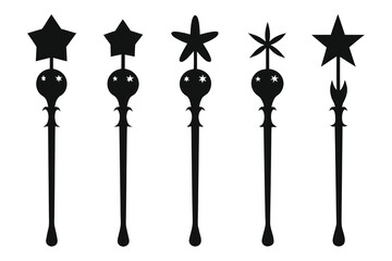Magical Star Wand Silhouettes A Collection of Five Unique Designs