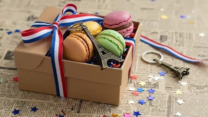 Celebrate Bastille Day, 14 July Delicious Macarons and Eiffel Tower Charm in a Gift Box