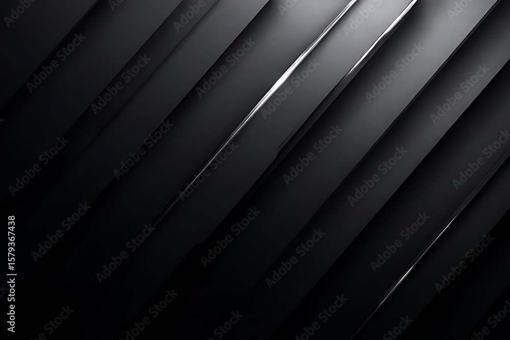 Poster diagonal arrangement of dark gray and black layered shapes with light reflecting on the edges creati