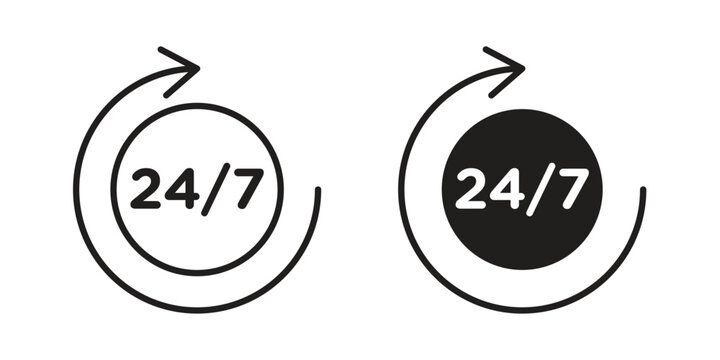 24 7 icons in trendy linear style vector. Vector illustration