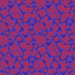 Seamless pattern with purple and red flowers, modern bold floral design for kids fabric, nursery decor and fashion textiles