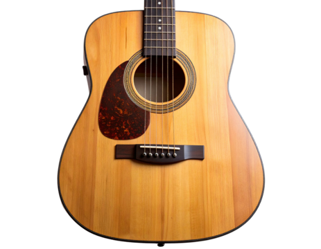 Acoustic Guitar with Wooden Finish, isolated on transparent background
