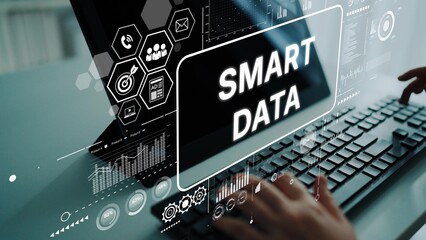 Advanced technology concept showcasing smart data insights on a computer screen with analytics...