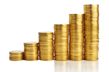 Stacks of Gold Coins: Ascending Growth, Financial Success, Wealth Concept, Studio Shot