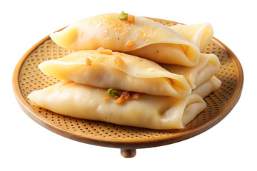 Delicious Golden Fried Dumplings on Wooden Plate: Asian Cuisine, Close-Up, Gourmet Food Photography