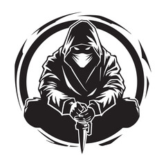 Ninja Logo Line Art Vector Illustration