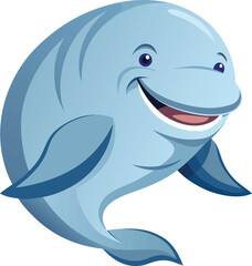 Obraz premium Happy Cartoon Beluga Whale, Ocean Animal, Smiling, Cute, Underwater World Illustration