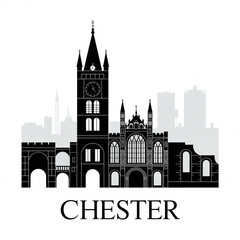 Fototapeta premium Chester Skyline Silhouette — Historic British Roman City Vector Illustration